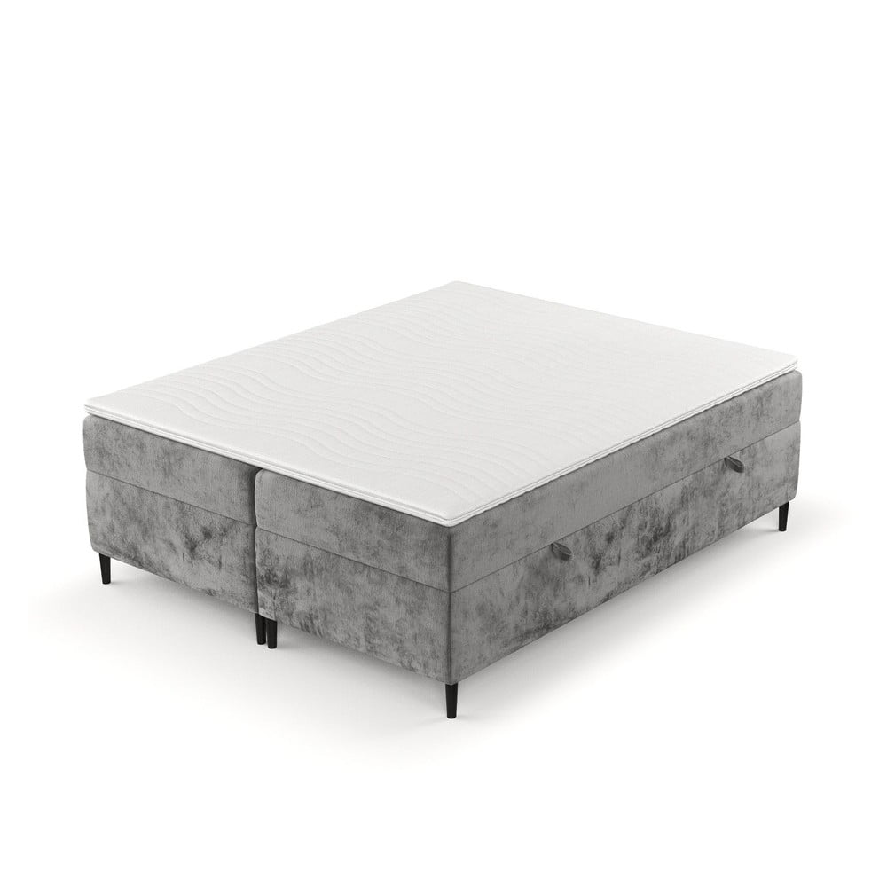 Pat boxspring gri închis cu spațiu de depozitare 140x200 cm Araya – Maison de Rêve