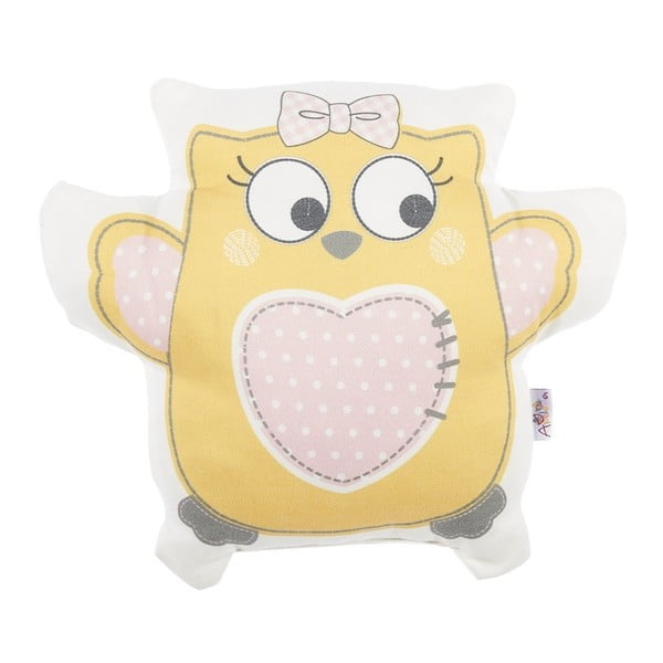 Pernă din amestec de bumbac pentru copii Mike & Co. NEW YORK Pillow Toy Owl, 32 x 26 cm, galben