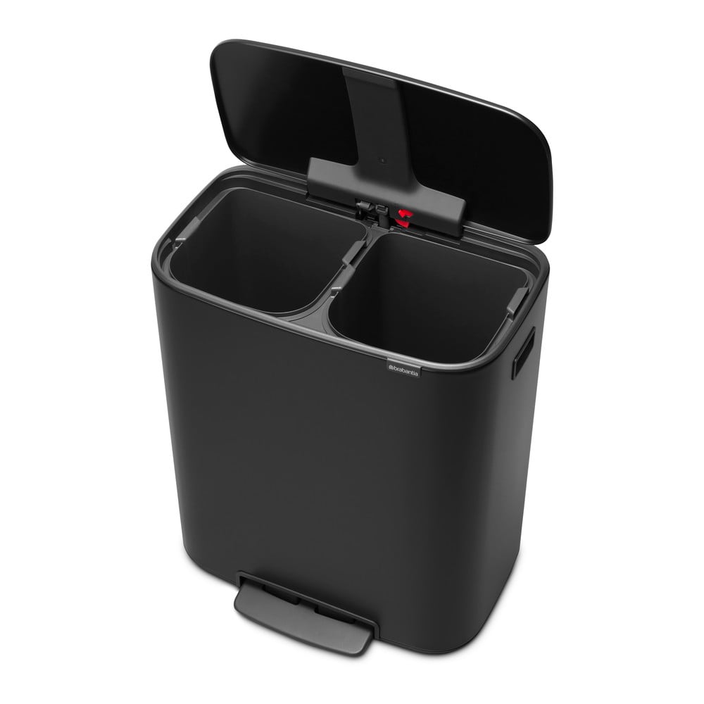 Coș de gunoi negru mat de reciclat/cu pedală din oțel 60 l Bo – Brabantia