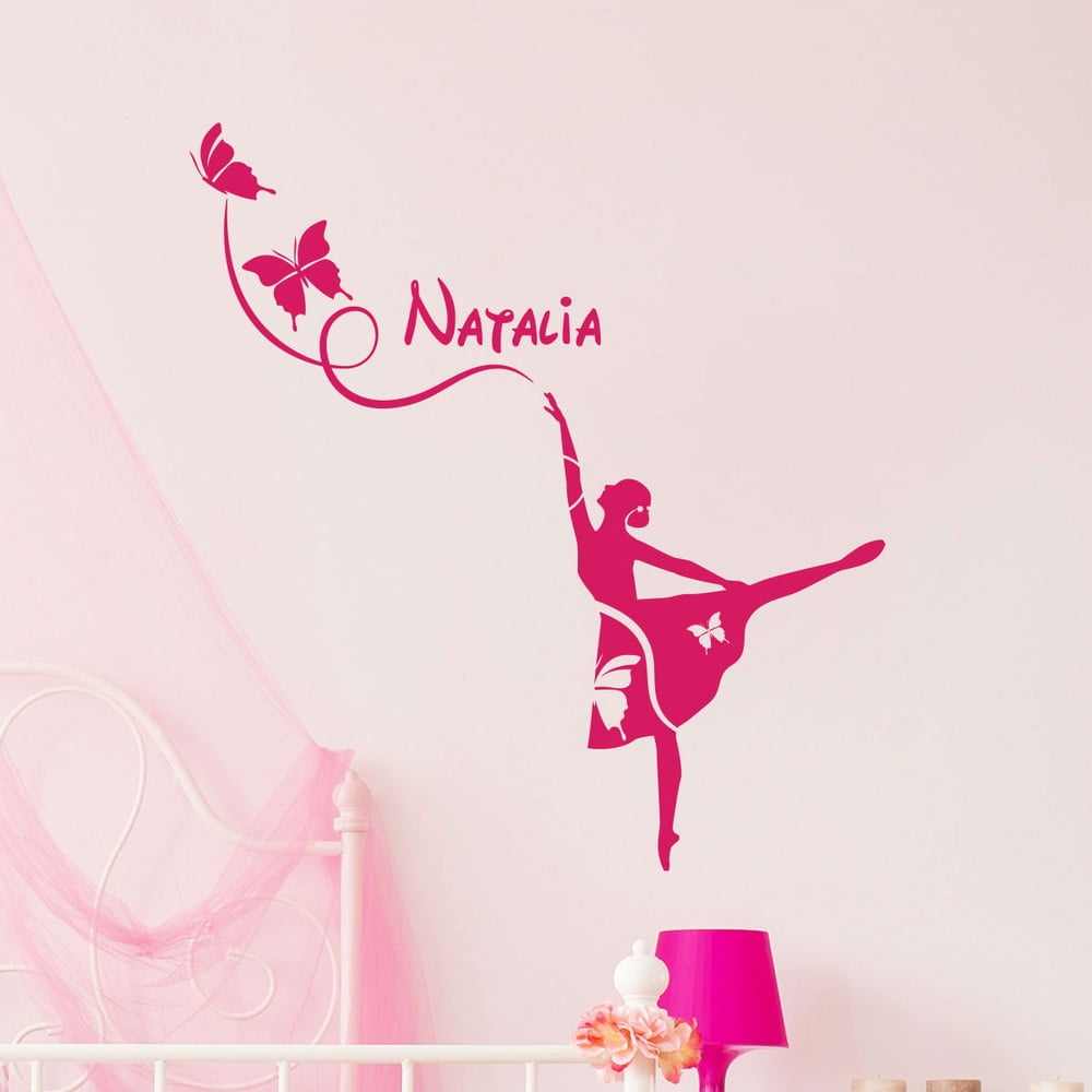 Autocolant de perete cu nume Ambiance Ballerina And Butterflies