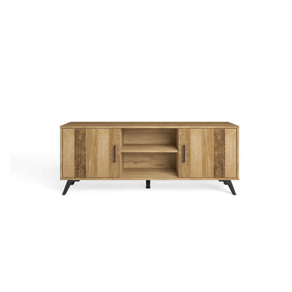 Comodă tv roșu/ cu aspect de lemn de stejar 136x53 cm nordic – marckeric