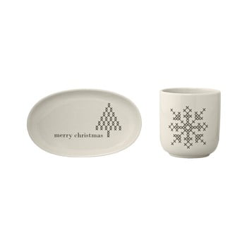 Set cană și farfurie din gresie ceramică bloomingville cross