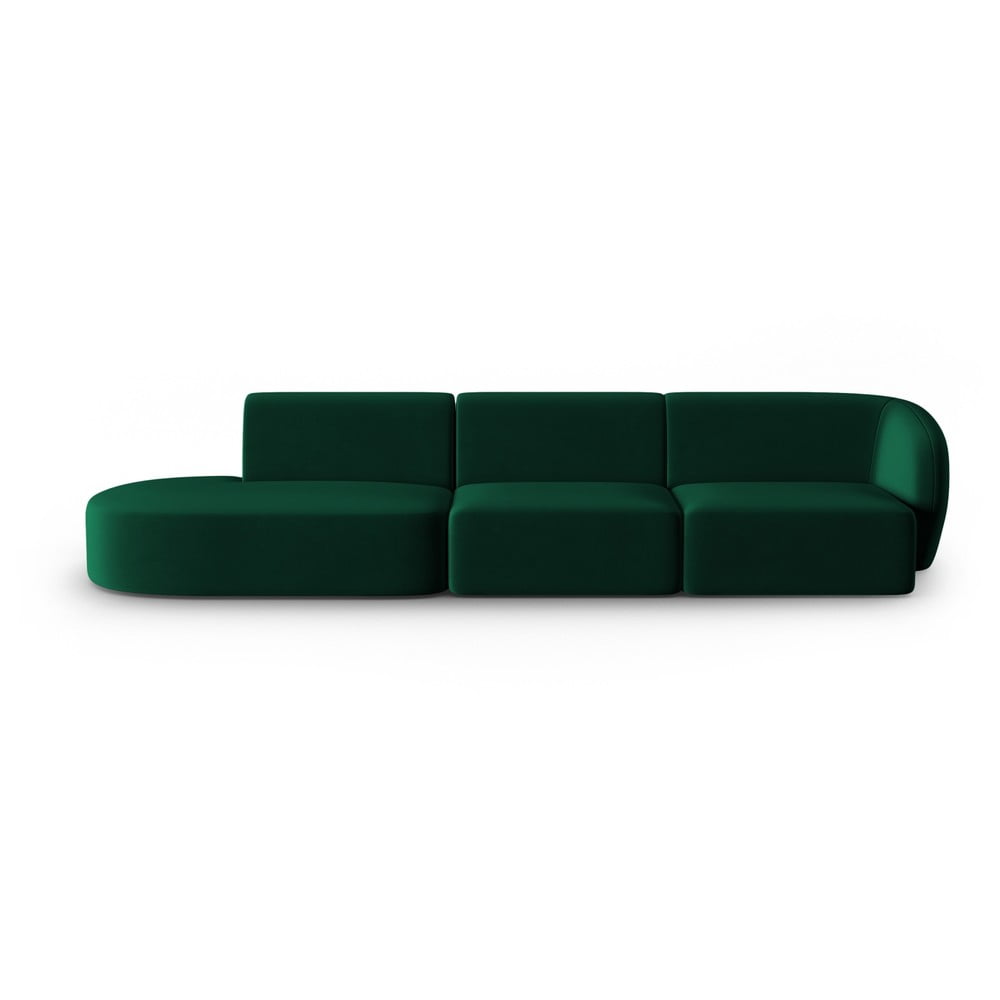 Canapea verde cu tapițerie din catifea cu colț pe partea dreaptă 311 cm Paolo – Milo Casa