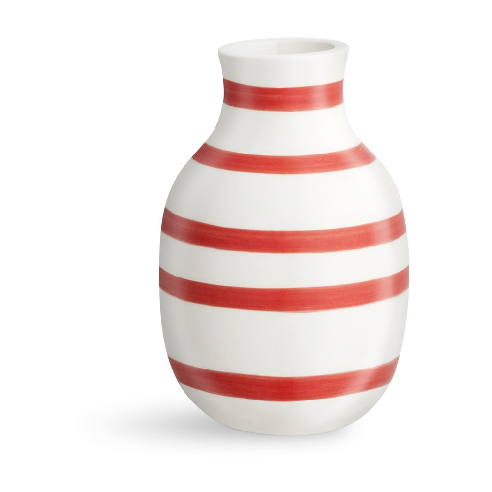 Vază din ceramică cu dungi Kähler Design Omaggio, înălțime 12,5 cm, alb-roșu