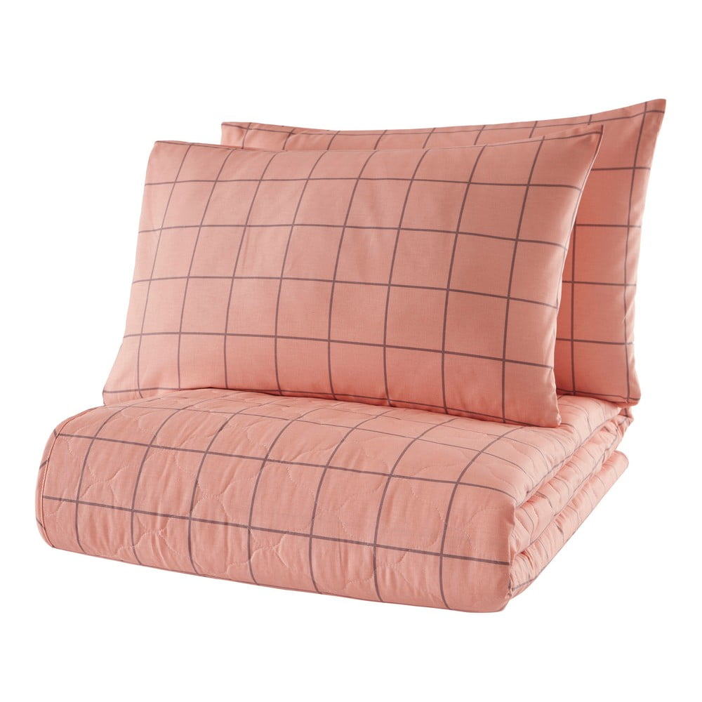 Cuvertură de pat cu 2 fețe de pernă din bumbac ranforce Mijolnir Piga, 225 x 240 cm, roz 225 imagine noua somnexpo.ro