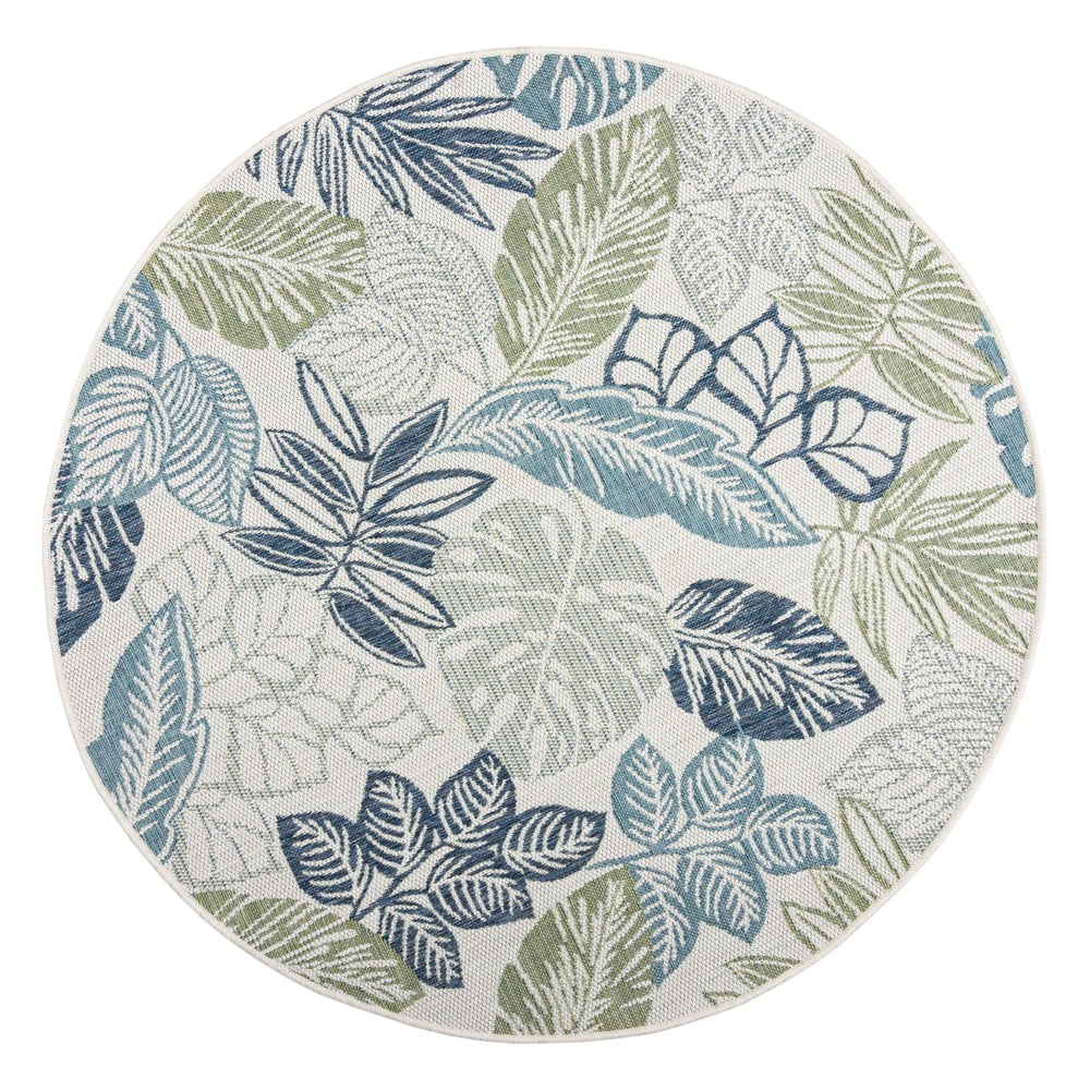 Covor pentru exterior și interior verde/albastru rotund ø 160 cm Bella Leaf – Flair Rugs