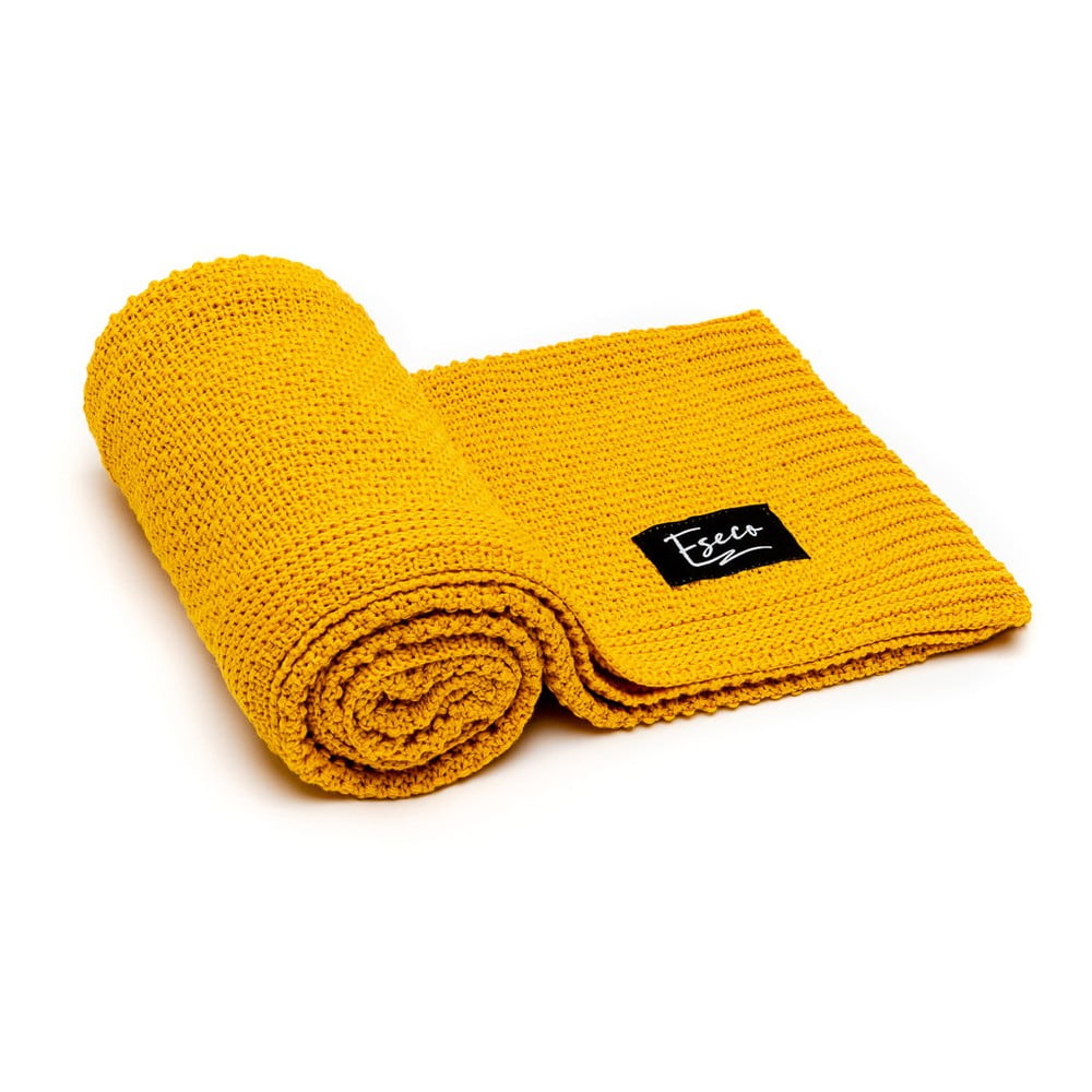 Pătură tricotată pentru copii ESECO, 80 x 100 cm, galben muștar 100 imagine noua somnexpo.ro