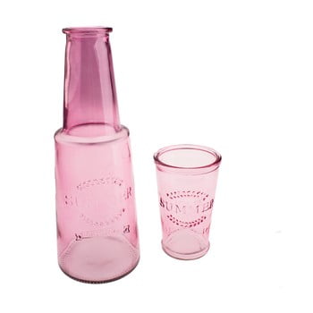 Carafă din sticlă cu pahar dakls, 800 ml, roz