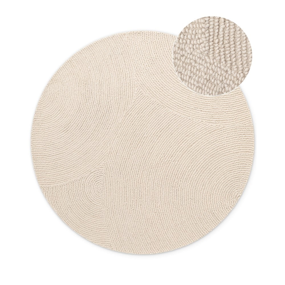 Covor în culoare naturală deschisă, țesut manual, rotund, din lână ø 120 cm Eleni Natural White – Hanse Home