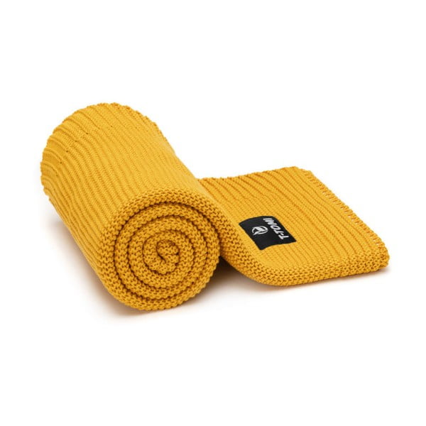 Pătură tricotată din amestec de bumbac pentru copii T-TOMI Autumn waves, 80 x 100 cm, galben muștar