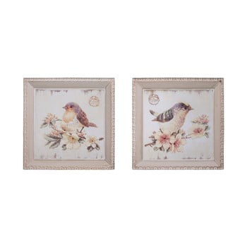 Set 2 tablouri antic line oiseaux, 27 x 27 cm