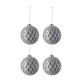 Set 4 globuri din sticlă pentru crăciun j-line diamond, ø 9 cm, argintiu