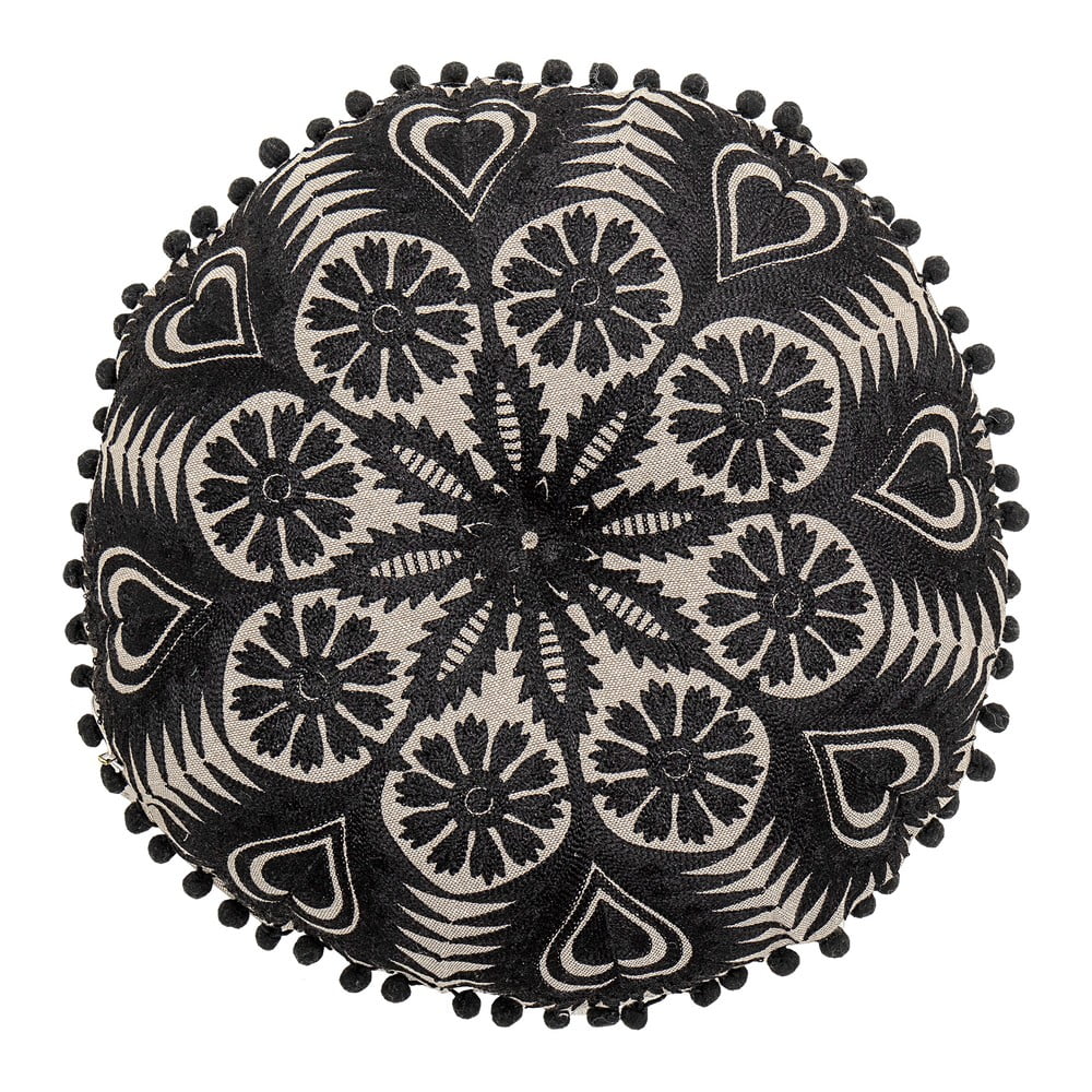Pernă decorativă Bloomingville Mandala, ø 36 cm, negru-bej