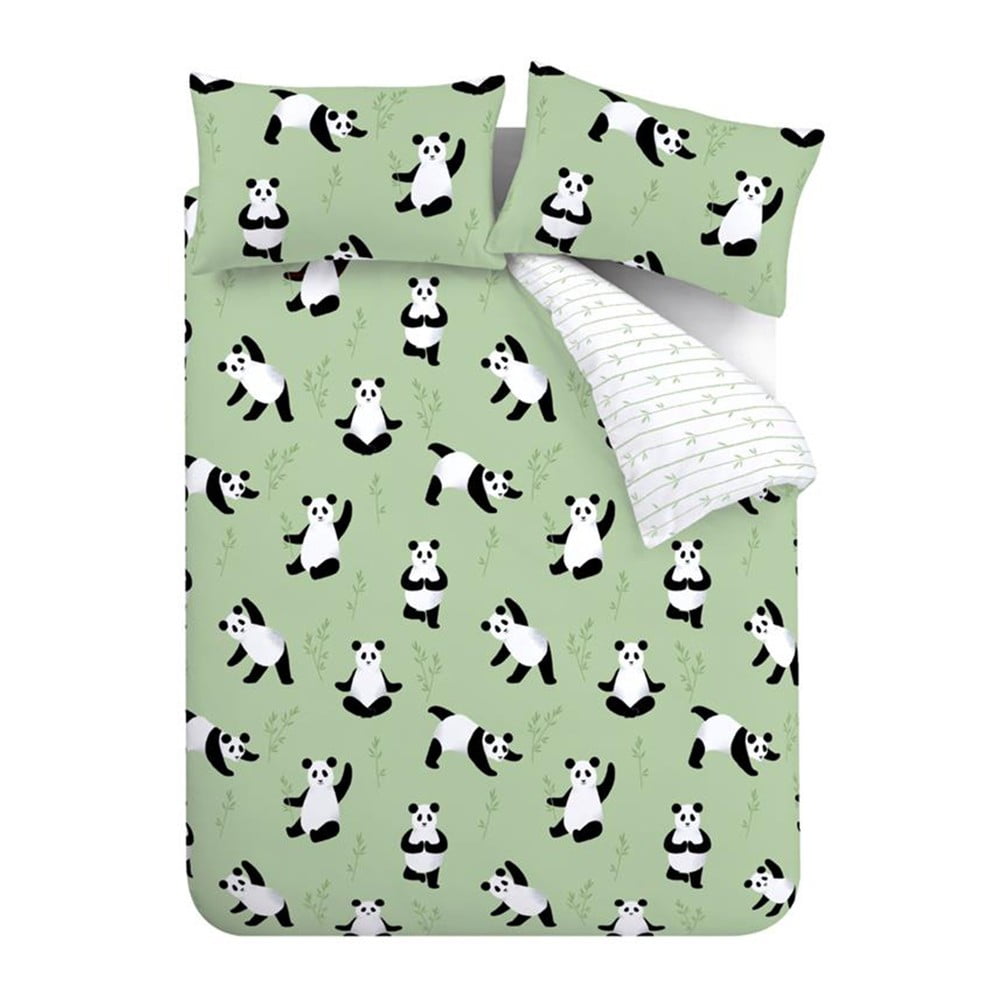 Lenjerie de pat pentru copii verde pentru pat dublu 200x200 cm Panda Paws – Catherine Lansfield