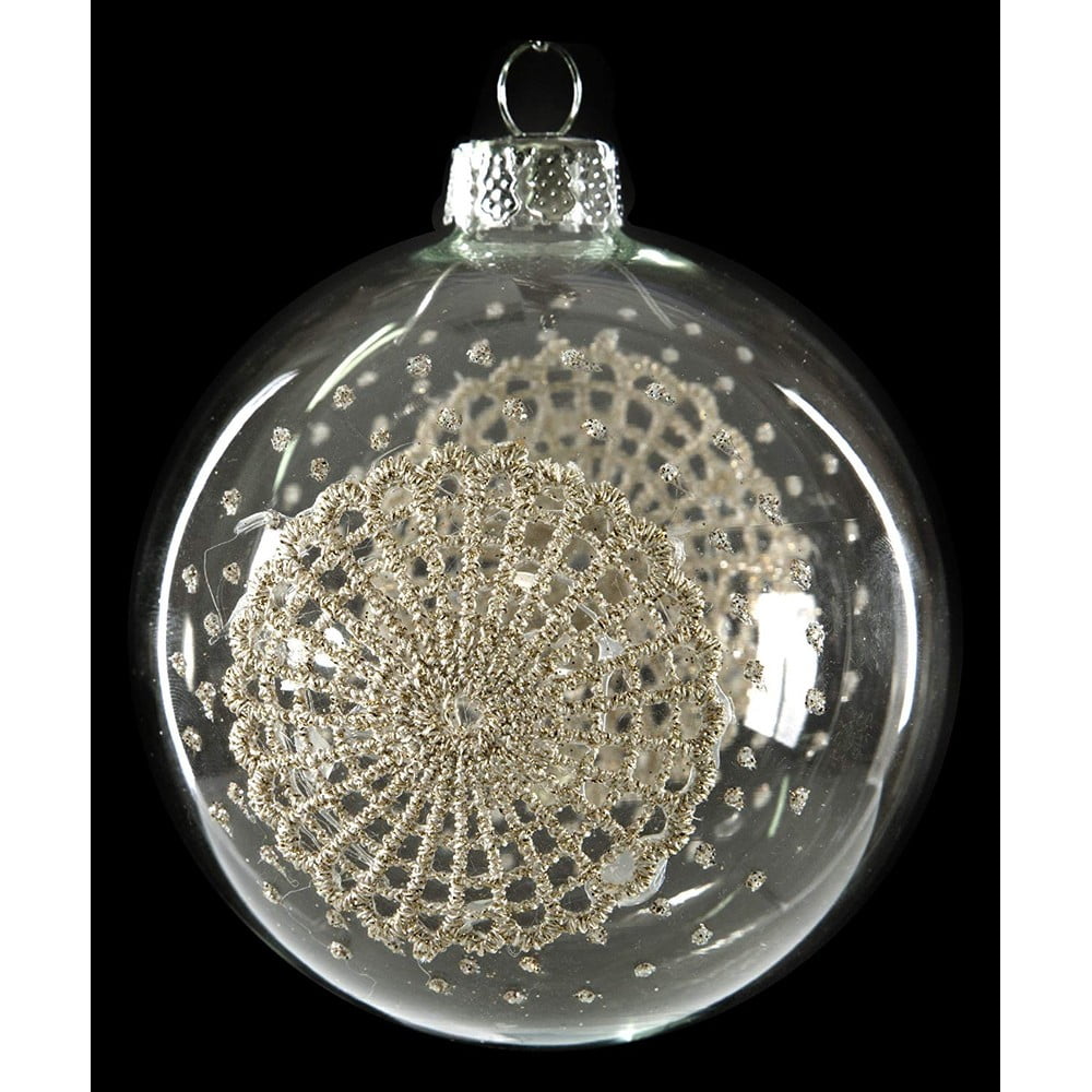 Set 6 decorațiuni din sticlă pentru crăciun decoking encaje