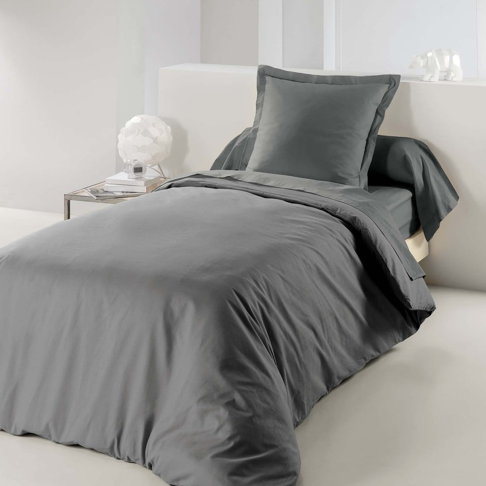 Lenjerie de pat gri antracit din bumbac pentru pat de o persoană 140x200 cm Lina – douceur d\'intérieur