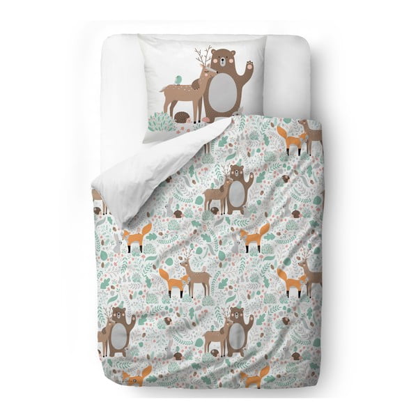 Lenjerie de pat din bumbac satinat pentru copii Mr. Little Fox Dear Friends, 140 x 200 cm