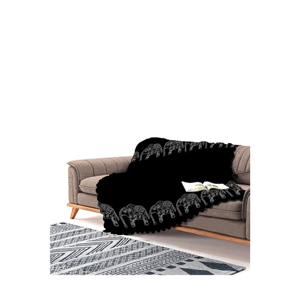 Cuvertură pentru canapea din chenilă Antonio Remondini Elephants, 90 x 180 cm, negru