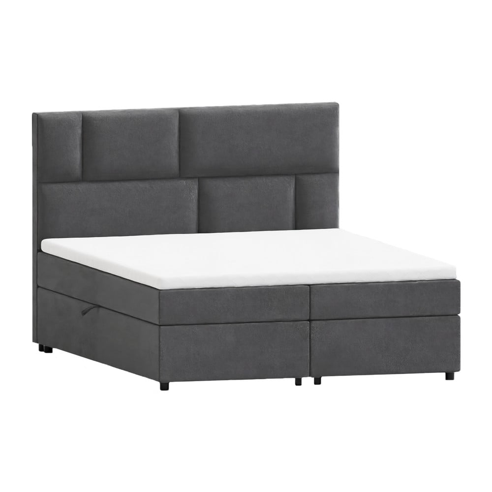 Pat boxspring gri cu spațiu de depozitare 200x200 cm Lola – Ropez