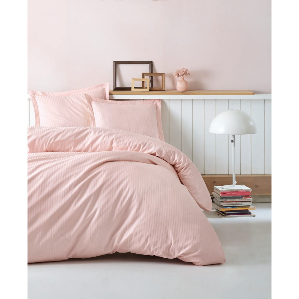 Lenjerie de pat cu husă de saltea Stripe, 200 x 220 cm, roz pudră bonami.ro