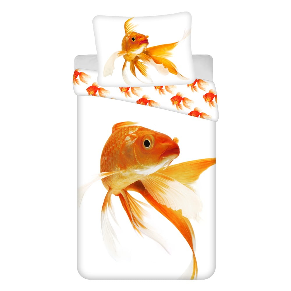 Lenjerie de pat pentru copii albă/portocalie din bumbac pentru pat de o persoană 140x200 cm Goldfish – Jerry Fabrics