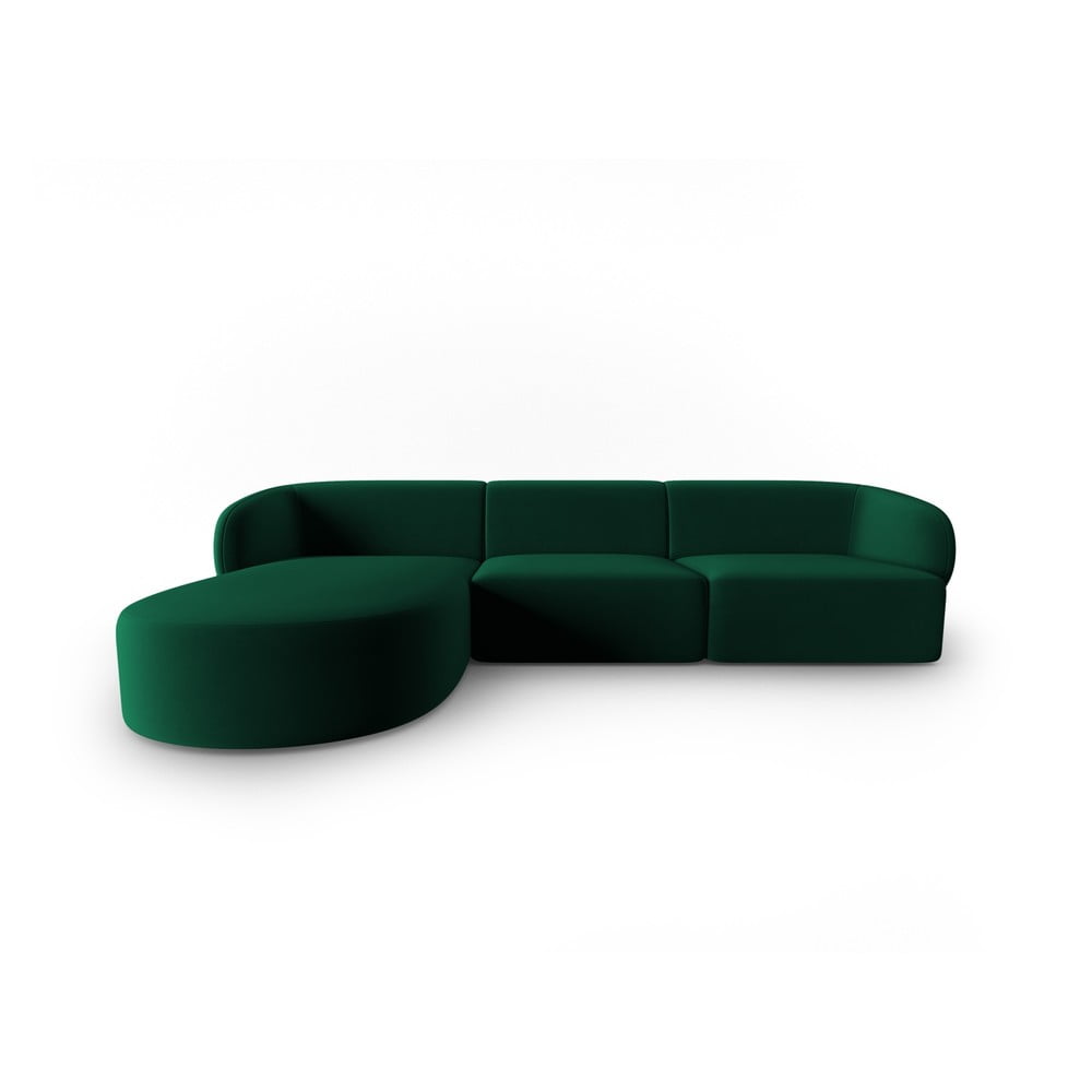 Colțar verde cu tapițerie din catifea (cu colț pe partea stângă, cu șezlong) Paolo – Milo Casa