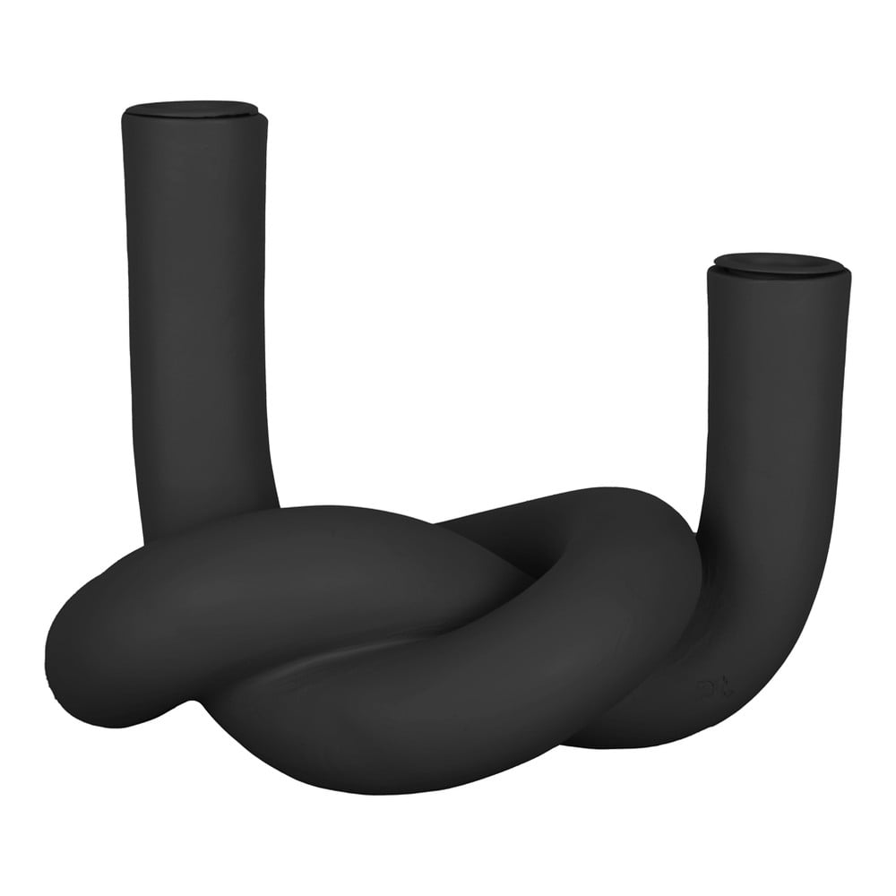 Suport din ceramică pentru două lumânări pt living knot, negru