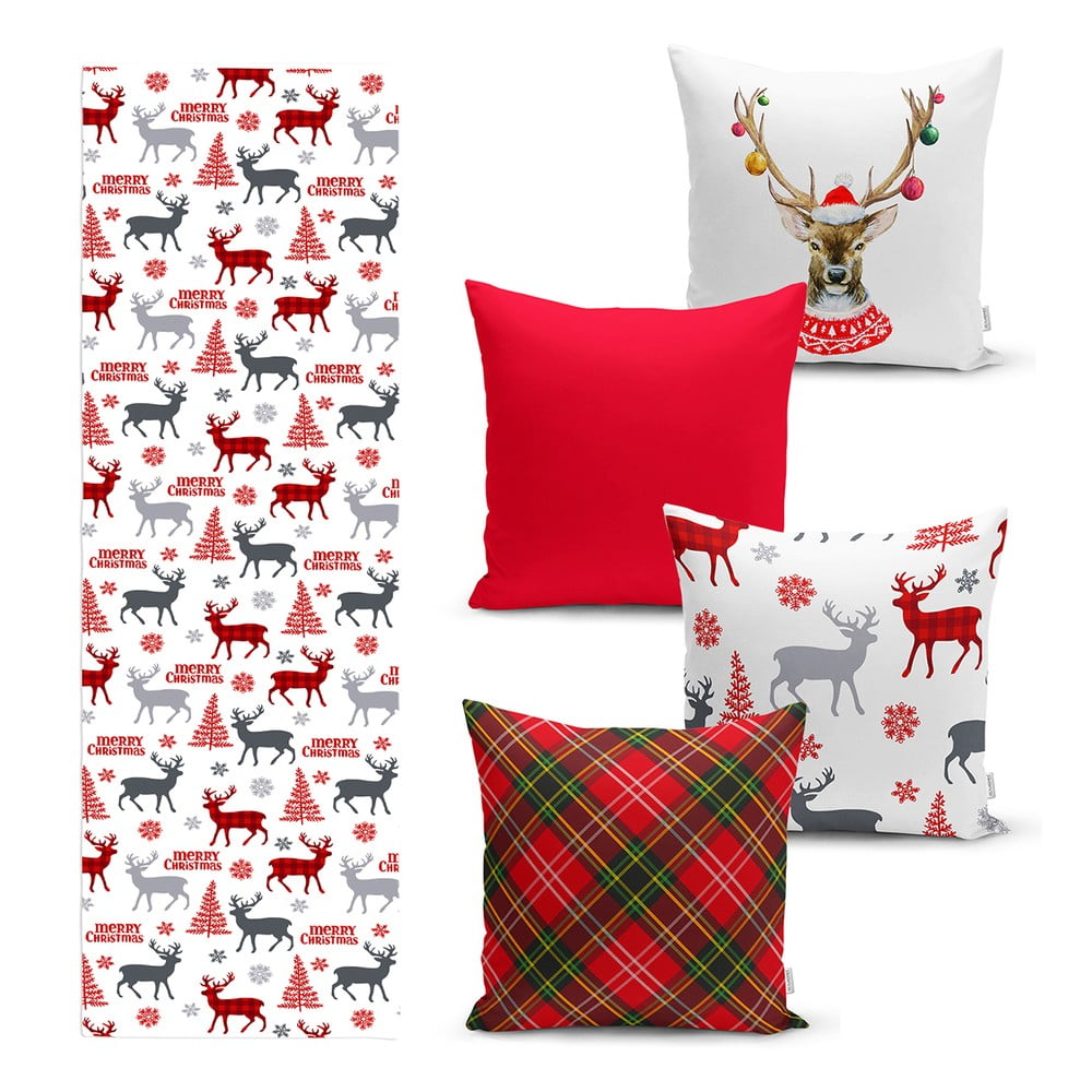 Set 4 fețe de pernă și un napron de masă cu model de Crăciun Minimalist Cushion Covers Christmas Ornaments bonami.ro imagine noua