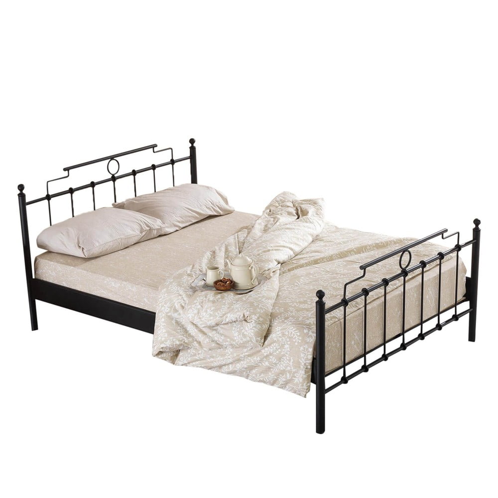 Pat matrimonial negru din metal cu somieră 140x200 cm hatkus – kalune design