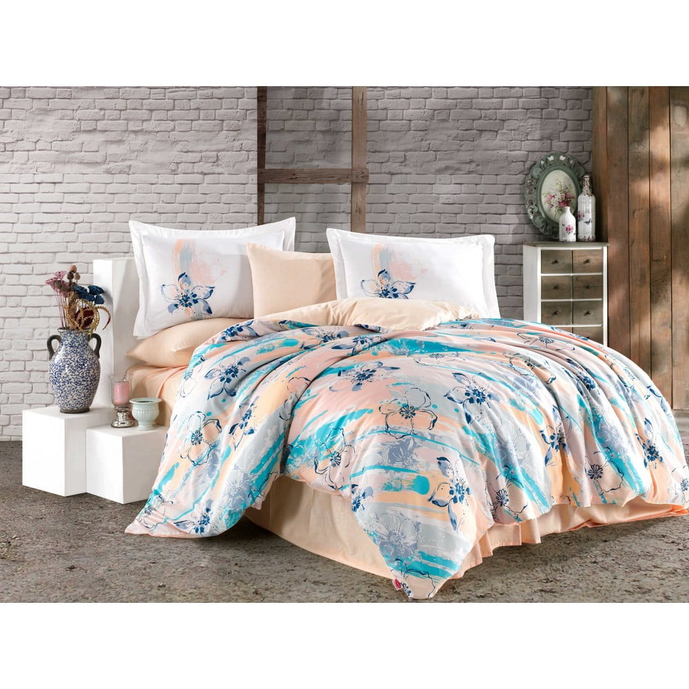 Lenjerie de pat din bumbac satinat pentru pat dublu cu cearșaf Hobby Brisha, 200 x 220 cm bonami.ro