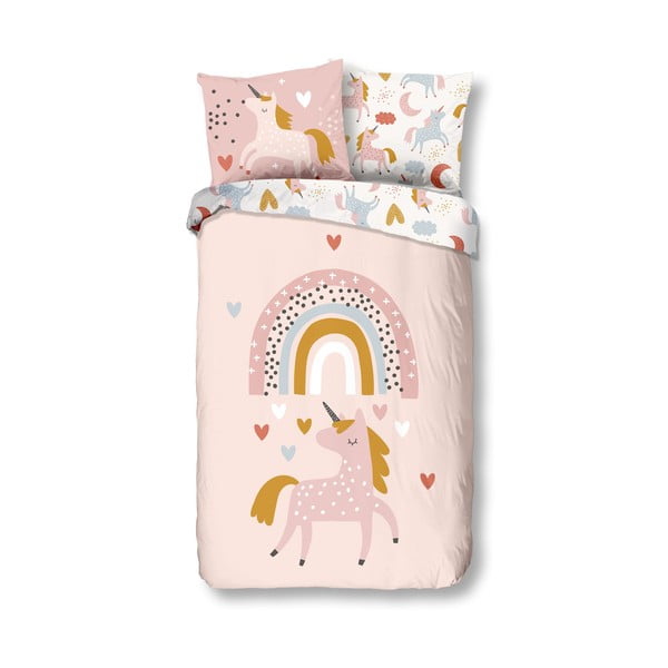Lenjerie de pat din bumbac pentru copii Good Morning Unicorn, 140 x 220 cm