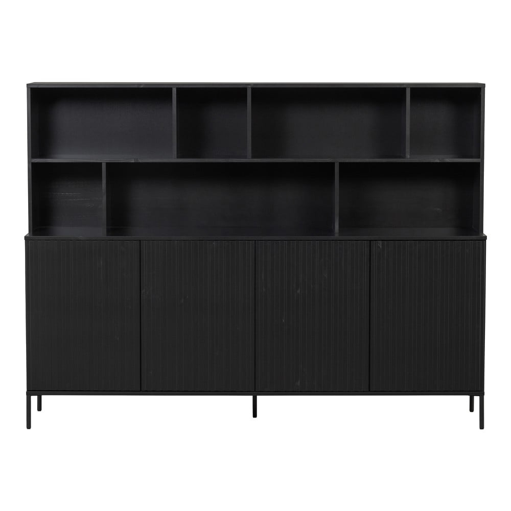 Bibliotecă neagră din lemn de pin 200x150 cm Gravure – WOOOD