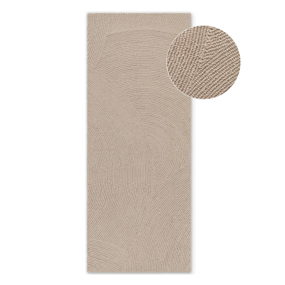 Covor tip traversă bej țesut manual din lână 80x200 cm Eleni Light Beige – Hanse Home