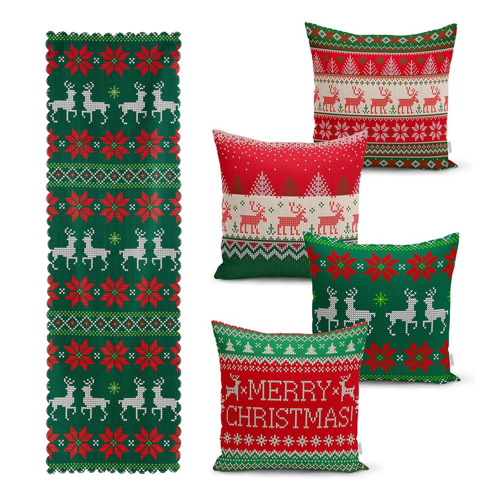 Set 4 fete de perna si un napron de masa cu model de Craciun Minimalist Cushion Covers Merry Christmas