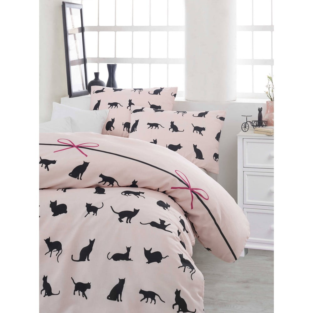 Lenjerie de pat cu cearșaf pentru pat dublu Cats, 200 x 220 cm 200 imagine noua somnexpo.ro