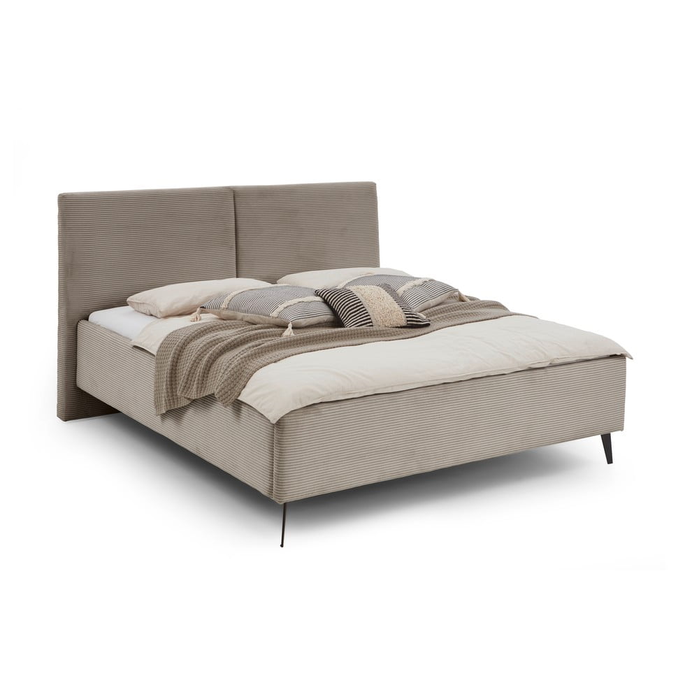 Pat matrimonial taupe tapițat cu spațiu de depozitare cu somieră 180x200 cm Lando – Meise Möbel
