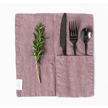 Set 2 suporturi-buzunar din in pentru tacâmuri linen tales, mov șters