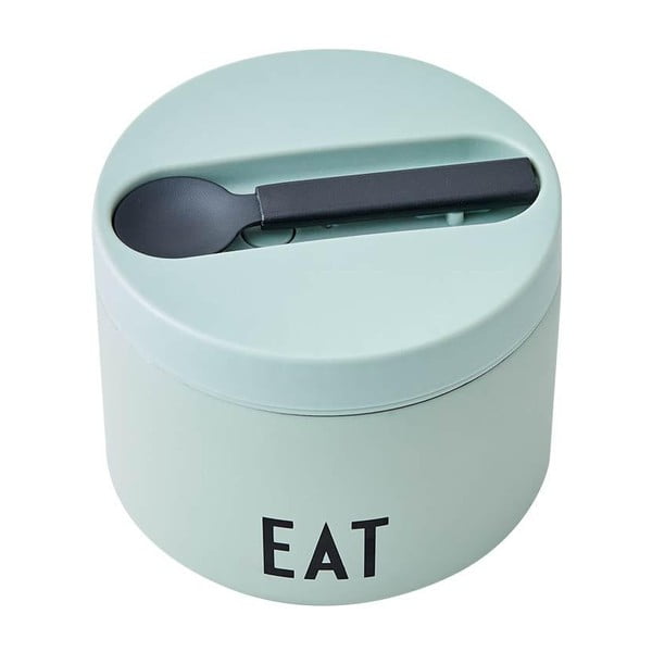 Cutie termos pentru gustare cu lingură Design Letters Eat, înălțime 9 cm, verde