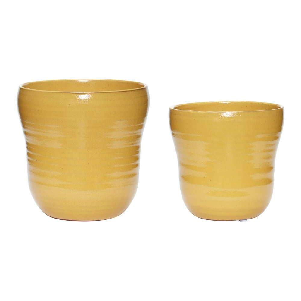 Set 2 ghivece din ceramică Hübsch Tina, galben bonami.ro