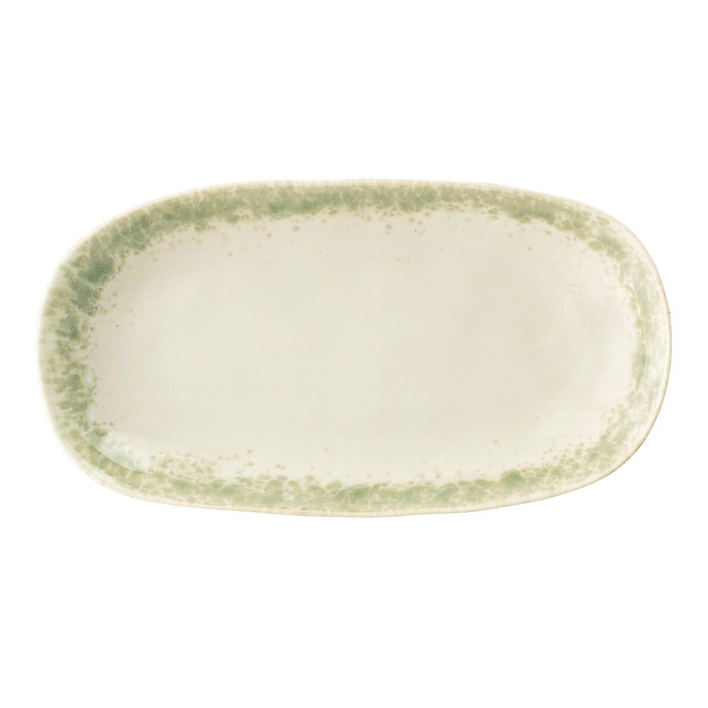 Platou din gresie ceramică Bloomingville Paula, 23,5 x 12,5 cm, alb-verde Bloomingville