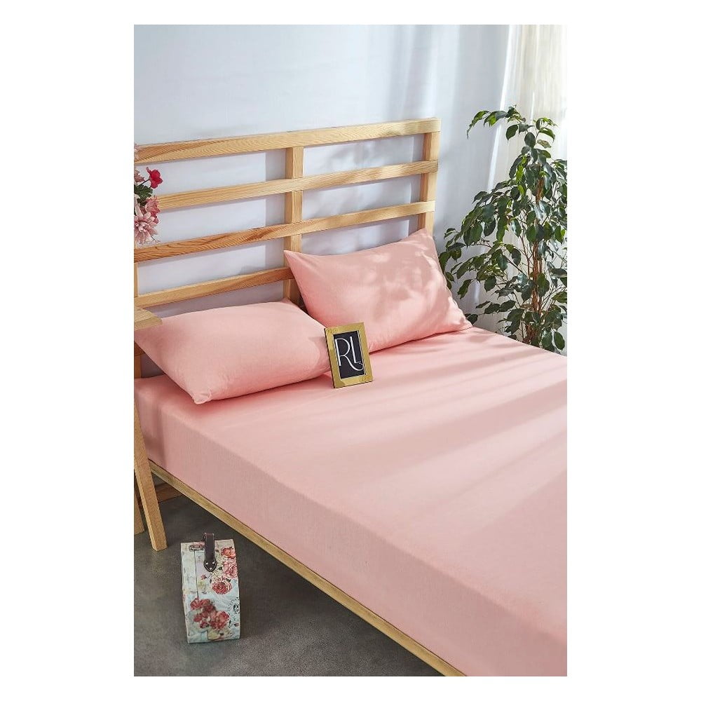  Cearceaf roz din bumbac cu elastic 180x200 cm – Mila Home 
