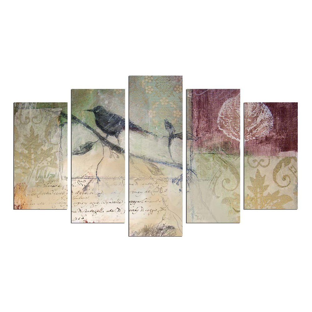 Tablou din mai multe piese Birdie On The Branch, 110 x 60 cm bonami.ro