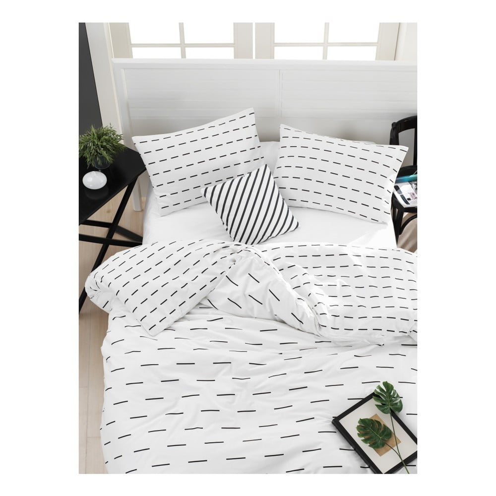 Lenjerie de pat cu cearșaf din bumbac ranforce, pentru pat dublu Mijolnir Cubuk White, 160 x 220 cm bonami.ro