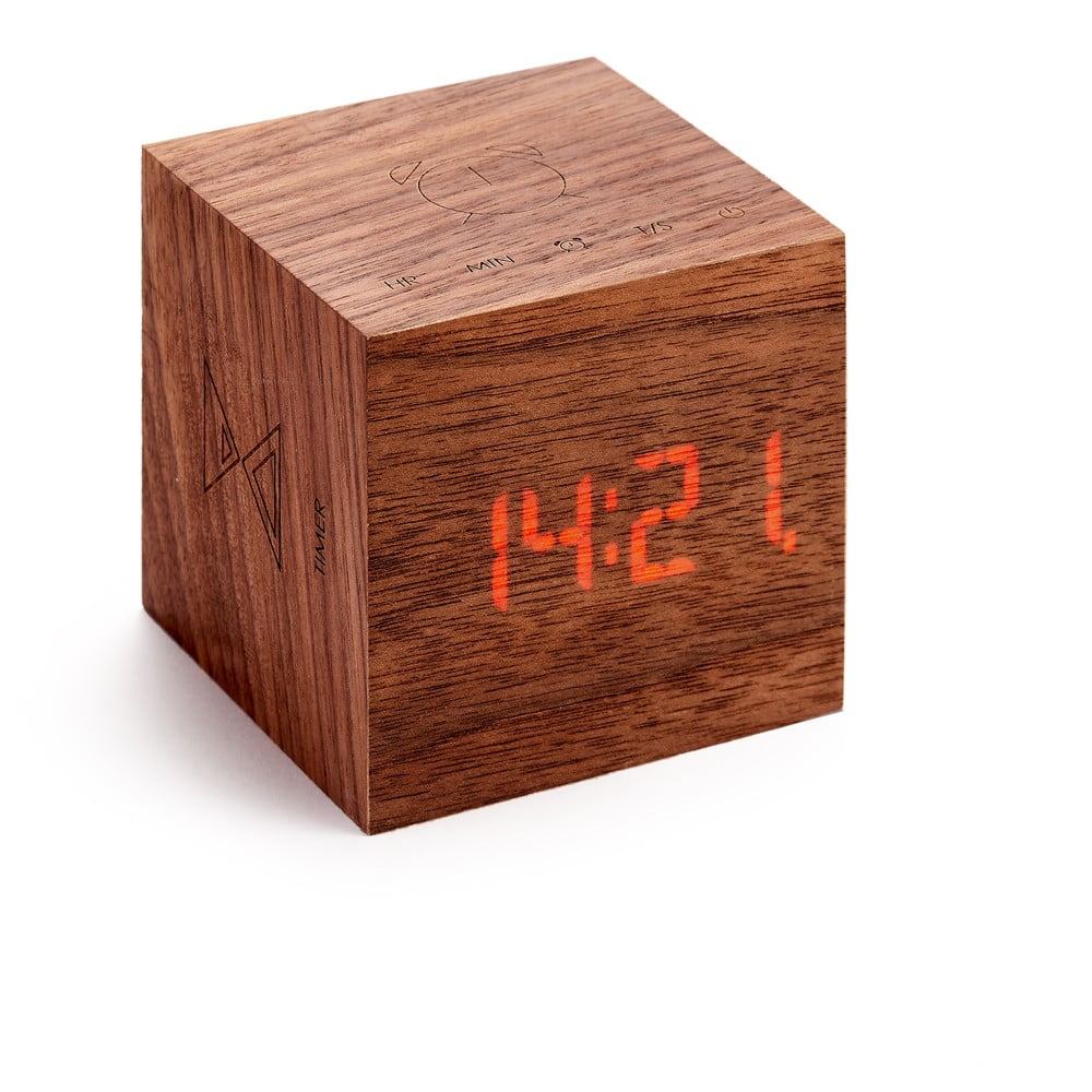 Poza Ceas desteptator din lemn de nuc Gingko Cube Plus