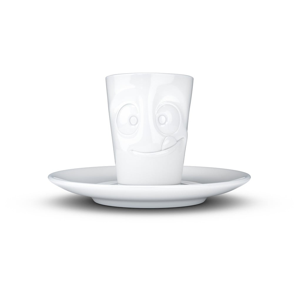 Ceașcă cu farfurie din porțelan pentru espresso, zâmbet 58products, 80 ml, alb 58products