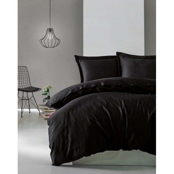 Lenjerie de pat din bumbac satinat Cotton Box Elegant, 200 x 200 cm, negru