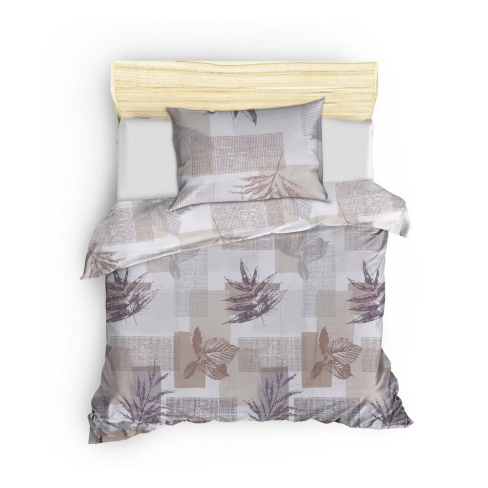 Lenjerie de pat gri-maro din bumbac pentru pat dublu 200x200 cm Leaf – Mijolnir