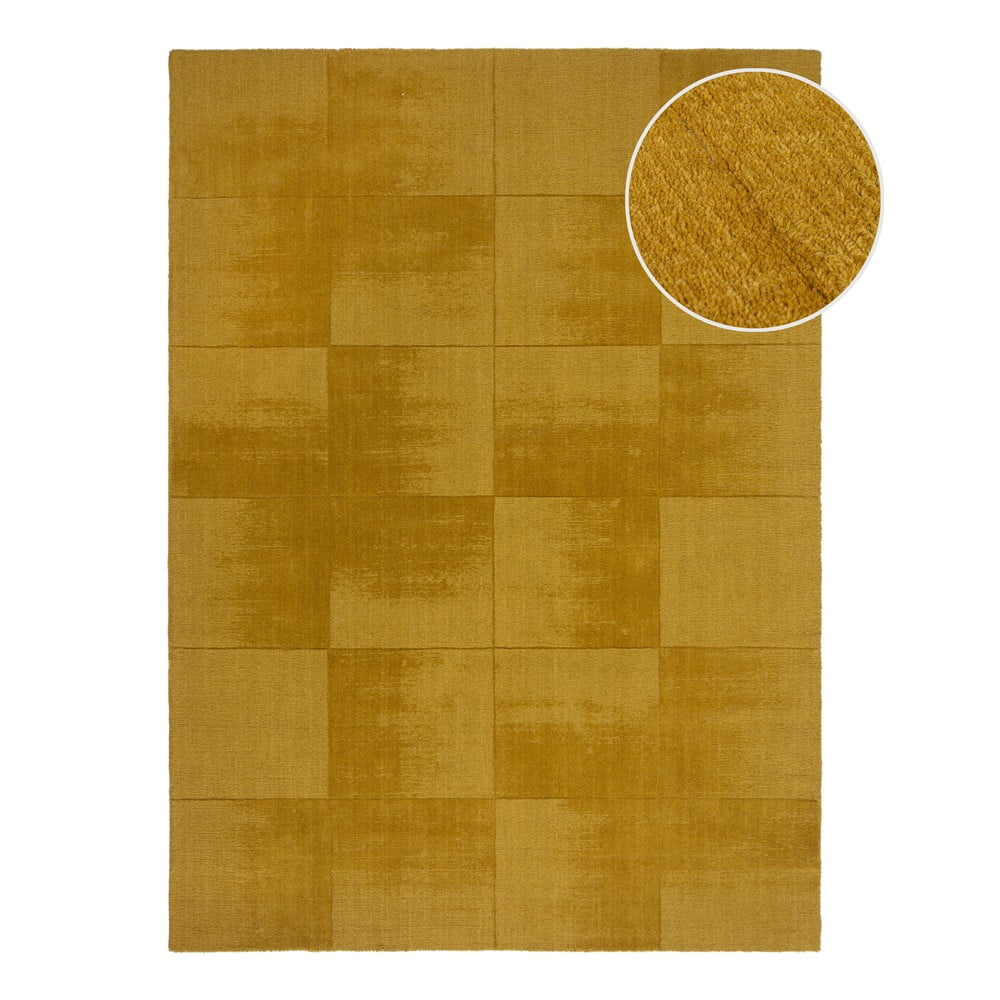 Covor galben ocru țesut manual din lână 160x230 cm Demi Check Ombre – Flair Rugs