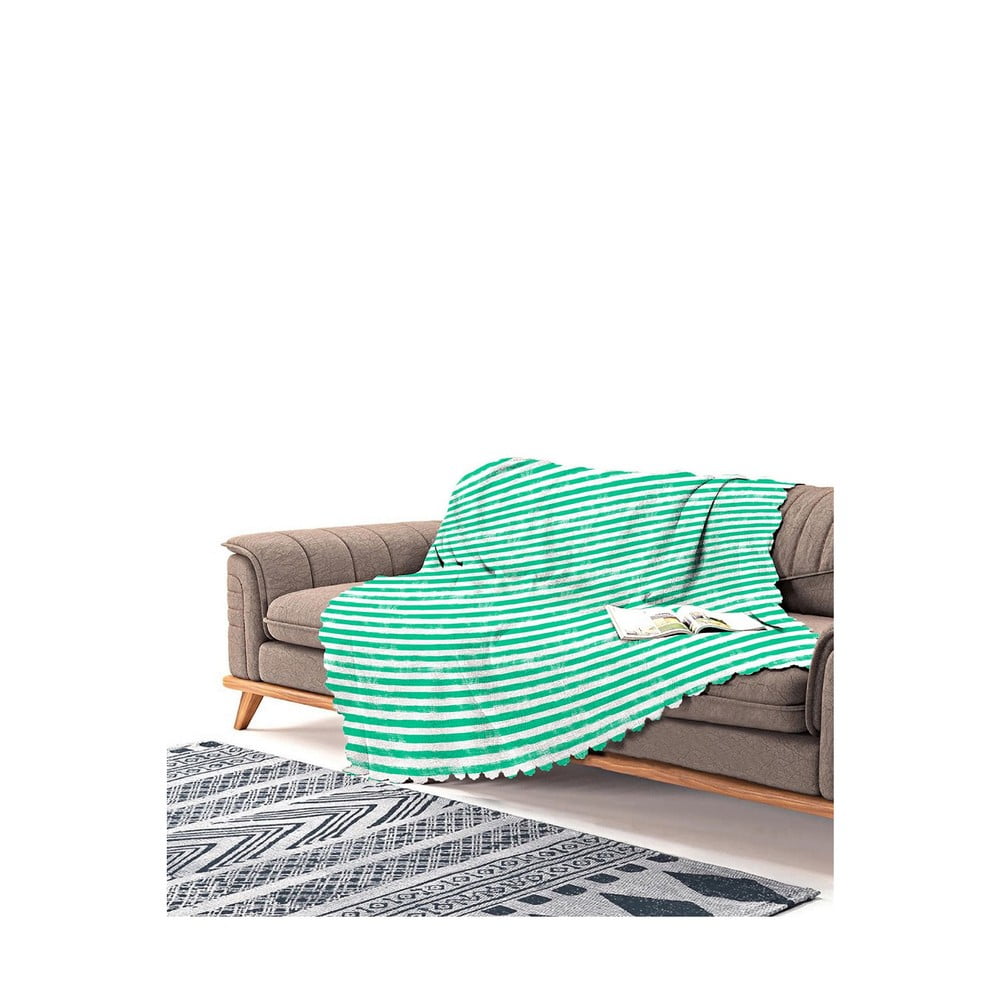 Cuvertură pentru canapea din chenilă Antonio Remondini Stripes, 230 x 180 cm, verde-alb