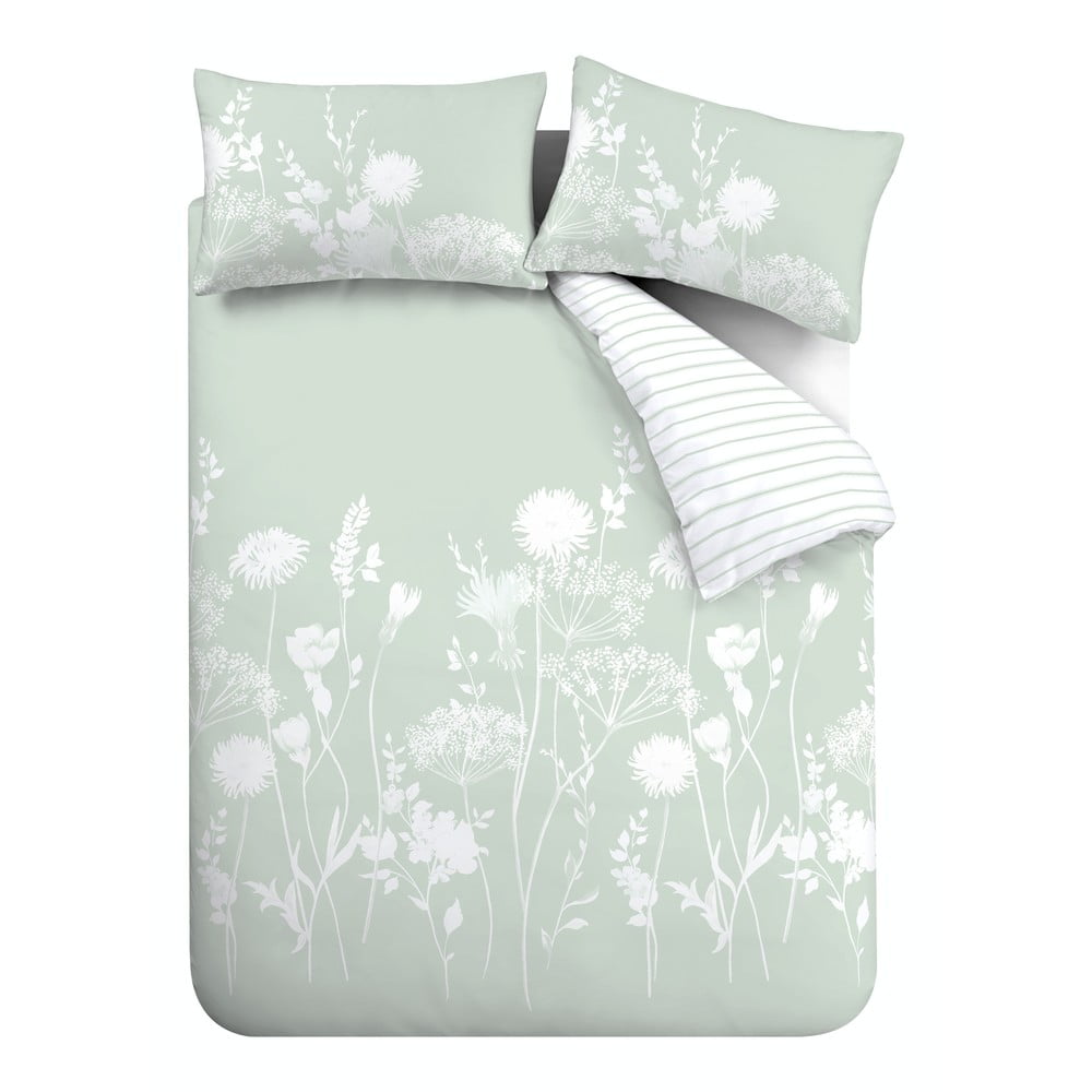 Lenjerie de pat Catherine Lansfield Meadowsweet Floral, 200 x 200 cm, alb – verde 200 imagine noua somnexpo.ro